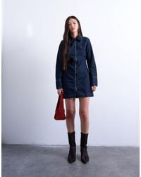 TOPSHOP - Denim Zip Through Long Sleeve Mini Dress - Lyst