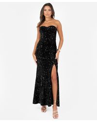 Club L London Club L Embellished Sequin Strapless Fishtail Maxi Dress in  Blue | Lyst UK