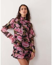 ASOS - Chiffon Corset Mini Dress With Flared Puff Sleeves - Lyst
