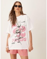ASOS - Oversized T-Shirt Met Grafische Roze Bloemenprint - Lyst