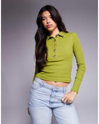ASOS - Cotton Rib Polo Long Sleeve Top - Lyst