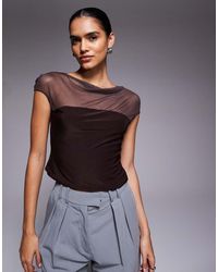 ASOS - Mesh Slinky Mix Slash Neck Top - Lyst