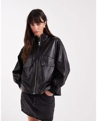 AllSaints - Flor Zip Through Cinched Leather Jacket - Lyst