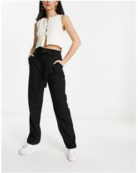 Pieces - Paperbag Waist Straight Leg Trousers - Lyst
