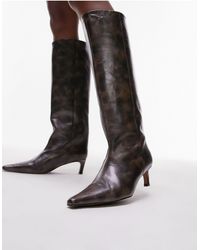 TOPSHOP - Tara Premium Leather Knee High Heeled Boots - Lyst