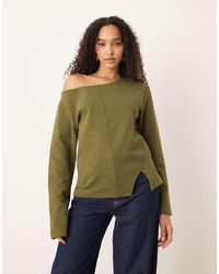 ASOS - Interlock Front Seam Off The Shoulder Long Sleeve T-shirt - Lyst