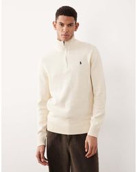 Polo Ralph Lauren - Icon Logo Heavyweight Cotton Knit Half Zip Jumper - Lyst