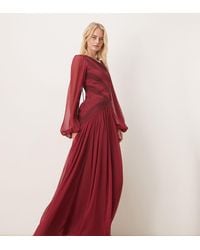 ASOS - Vestido Largo De Manga Larga Con Cuello Asimétrico Y Ribete De Encaje De Asos Design Tall - Lyst