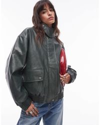 TOPSHOP - Faux Leather Oversized Bomber Jacket - Lyst