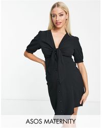 ASOS - Asos Design Maternity Tie Front Button Through Mini Dress - Lyst