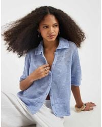 Vero Moda - Short Sleeve Floral Crochet Knit Button Front Polo Top - Lyst