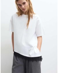 Stradivarius - Short Sleeve T-Shirt With Lace Hem - Lyst