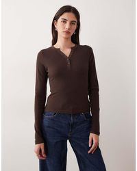 ASOS - Shrunken Waffle Long Sleeve Henley Tee - Lyst
