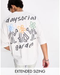 ASOS - Camiseta blanca extragrande con estampado gráfico "daysocial garden" en la espalda - Lyst
