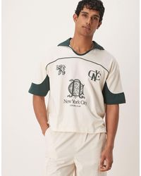 ASOS - Boxy Oversized Polo Shirt With Cut And Sew Paneling And City Graphics - Lyst