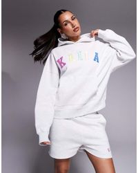 Kaiia - Sudadera Gris Jaspeado Extragrande Con Capucha Y Logo Bordado Estilo Arcoíris De (Parte De Un Conjunto) - Lyst
