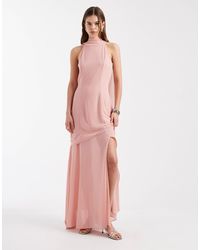 TFNC London - L'invitée - robe longue dos nu en mousseline avec détail foulard et jupe transparentes - Lyst