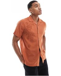 ASOS - Short Sleeve Relaxed Revere Shirt With Embroidery - Lyst