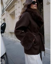NA-KD - Wool Blend Faux Fur Detail Short Coat - Lyst