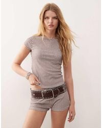 Collusion - Textured Gingham Slash Neck Top - Lyst