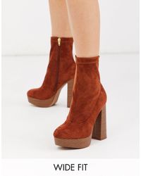 ASOS Светло-коричневые Ботильоны На Платформе Для Широкой Стопы - Коричневый