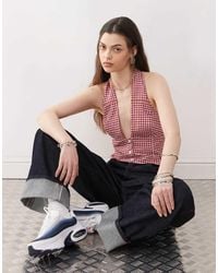 Collusion - Top Allacciato Al Collo Rosso A Quadretti - Lyst