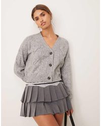 Jdy - Cropped Cable Knit Cardigan - Lyst