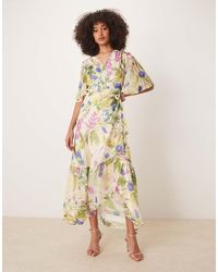 Hope & Ivy - Frill Sleeve Maxi Wrap Dress With Tie Waist - Lyst
