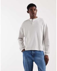 ASOS - Oversized Recht T-Shirt Met Lange Mouwen, Wafelstructuur En Henley-Hals - Lyst