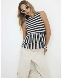 River Island - Stripe Textured Peplum Top - Lyst
