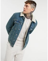 ASOS Denim Jacket With Ecru Borg Lining 