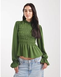 ASOS - High Neck Long Sleeve Smocked Blouse - Lyst