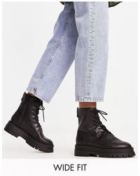 Stradivarius - Wide Fit Lace Up Flat Ankle Boot - Lyst