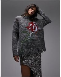 TOPSHOP - Knitted Graphic Rose Jumper - Lyst