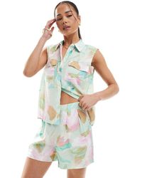 Vero Moda - Pantalones Cortos En Tonos Pastel Con Diseño Estampado Y Pinzas Delanteras De (Parte De Un Conjunto) - Lyst