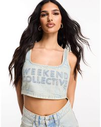 ASOS - Weekend collective - brassière en jean avec logo à bords effilochés - Lyst