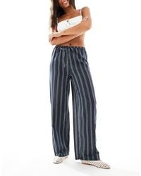 New Look - Pantaloni Con Fondo Ampio Blu A Righe - Lyst
