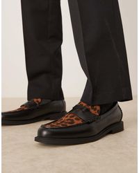 ASOS - Mocassini College Neri Con Stampa Leopardata - Lyst