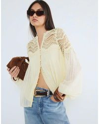 River Island - Long Sleeve Frill Yoke Blouse - Lyst