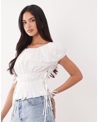 The Frolic - Exclusive Cotton Shirred Tie Side Detail Top - Lyst