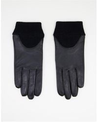 ASOS Leather Gloves With Touch Screen And Rib Cuff - Black