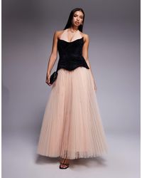 ASOS - Hybrid Maxi Dress With Velvet Bonded Bodice And Contrast Pleated Tulle Skirt - Lyst