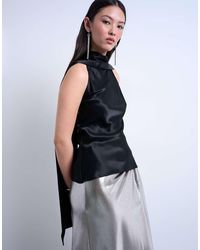 TOPSHOP - Scarf Detail Satin Top - Lyst