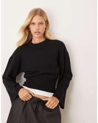 Gina Tricot - Crew Neck Wide Sleeve Fitted Knitted Jumper - Lyst