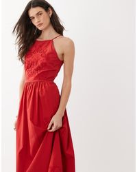 Mango - 100% Cotton Halterneck Embroidered Maxi Dress With Open Back Detail - Lyst