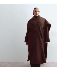 ARRANGE - Curve Double Breasted Wool Coat With Removeable Scarf - Lyst