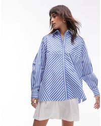 TOPSHOP - Camisa a rayas anchas azules extragrande con diseño - Lyst
