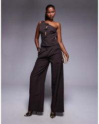 Kaiia - Exclusive Pleat Detail Wide Leg Tailored Trousers Co-Ord Chocolate - Lyst