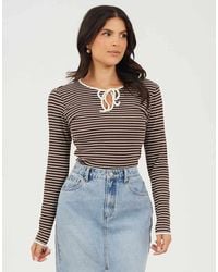 Brave Soul - Striped Long Sleeve Ribbed Top - Lyst
