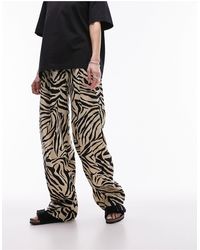 TOPSHOP - Zebra Printed Wide Leg Linen Trouser - Lyst